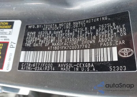 2012 Toyota Camry Hybrid Xle from USA, damaged, VIN 4T1BD1FK7CU037762